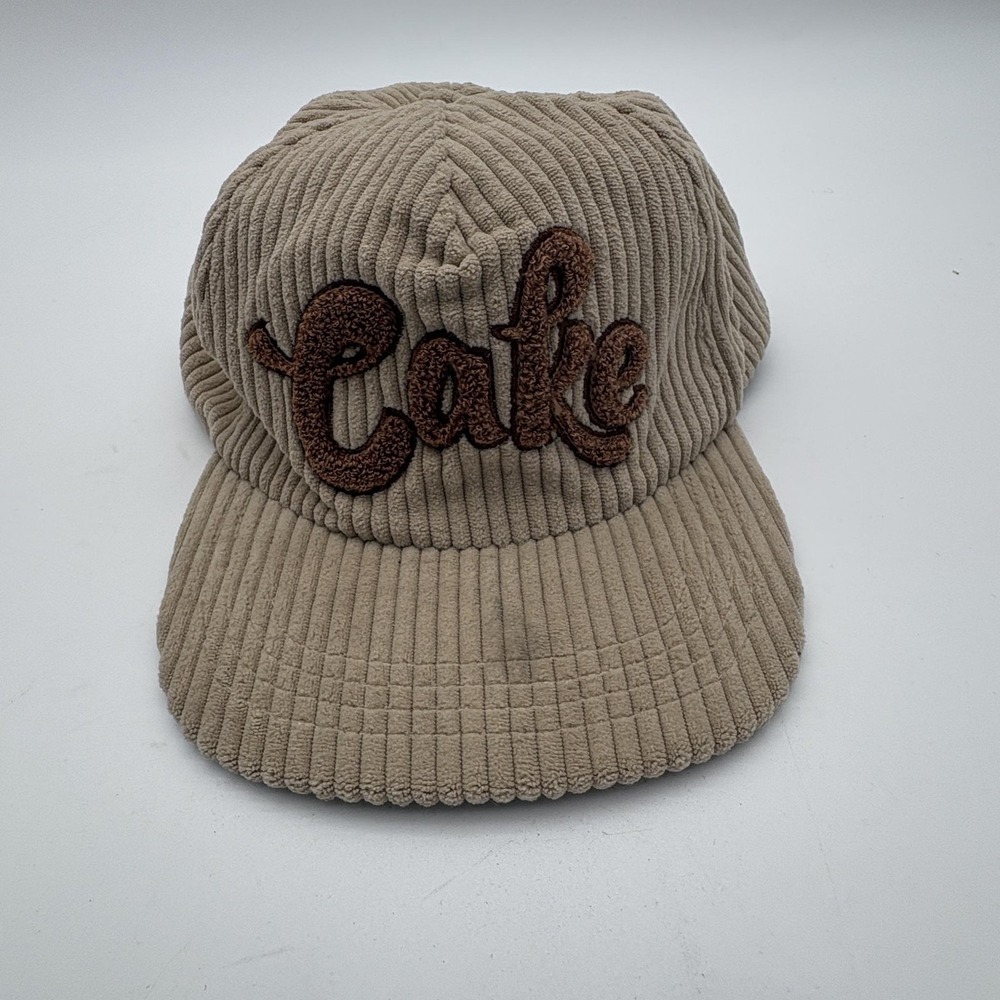 Cake Hat Mens One Size Beige Corduroy Baseball Cap Adjustable Script‎ Logo